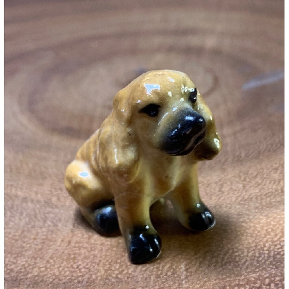 Vintage Miniature Porcelain Spaniel Dog Figurine Brown & Black Hand-Painted Coll